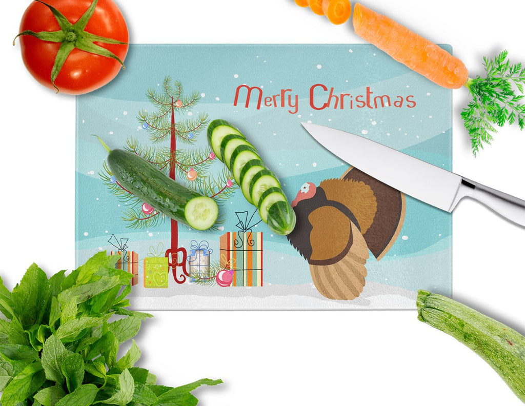 Bronze Turkey Christmas Cutting Board Tempered Glass Kitchen Cutting Surface, Heat Resistant Chopping, Non-Slip Feet, Food Prep & Serving