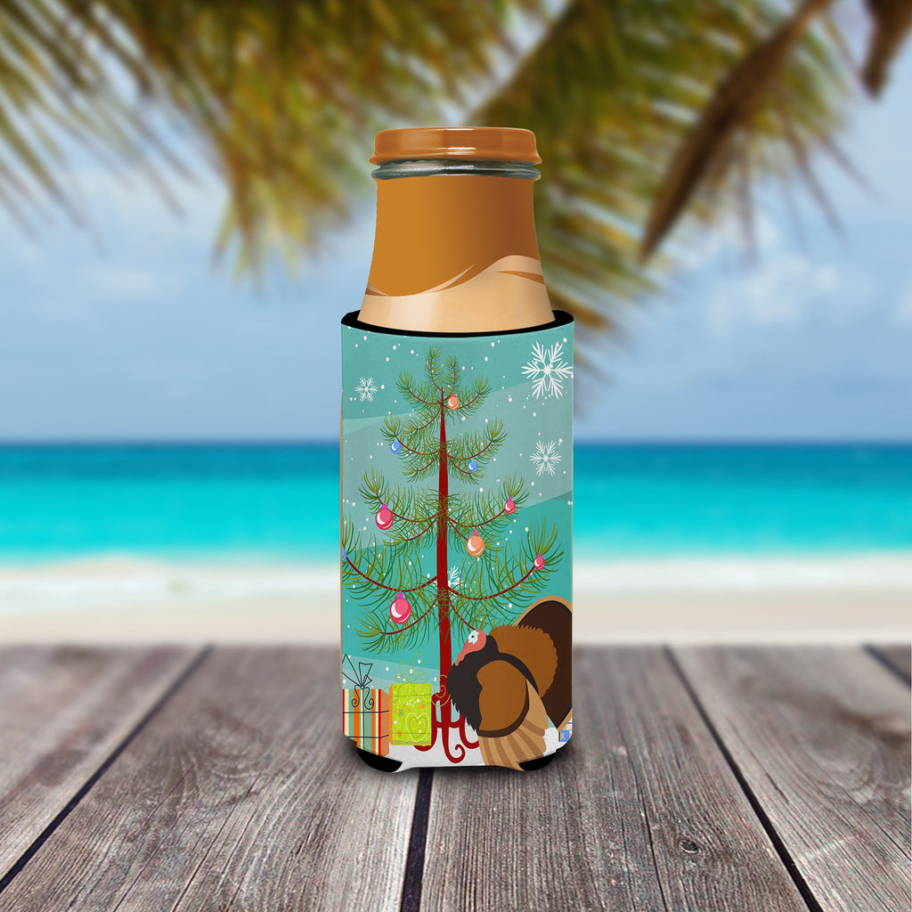 Bronze Turkey Christmas Slim Can Hugger , Insulated Foam Hugger for 12 oz Slim Cans, Beer Bottles & Water Bottles, Printed in USA