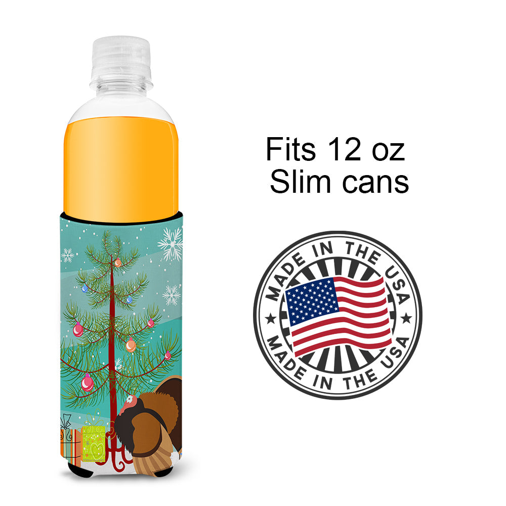 Bronze Turkey Christmas Slim Can Hugger , Insulated Foam Hugger for 12 oz Slim Cans, Beer Bottles & Water Bottles, Printed in USA