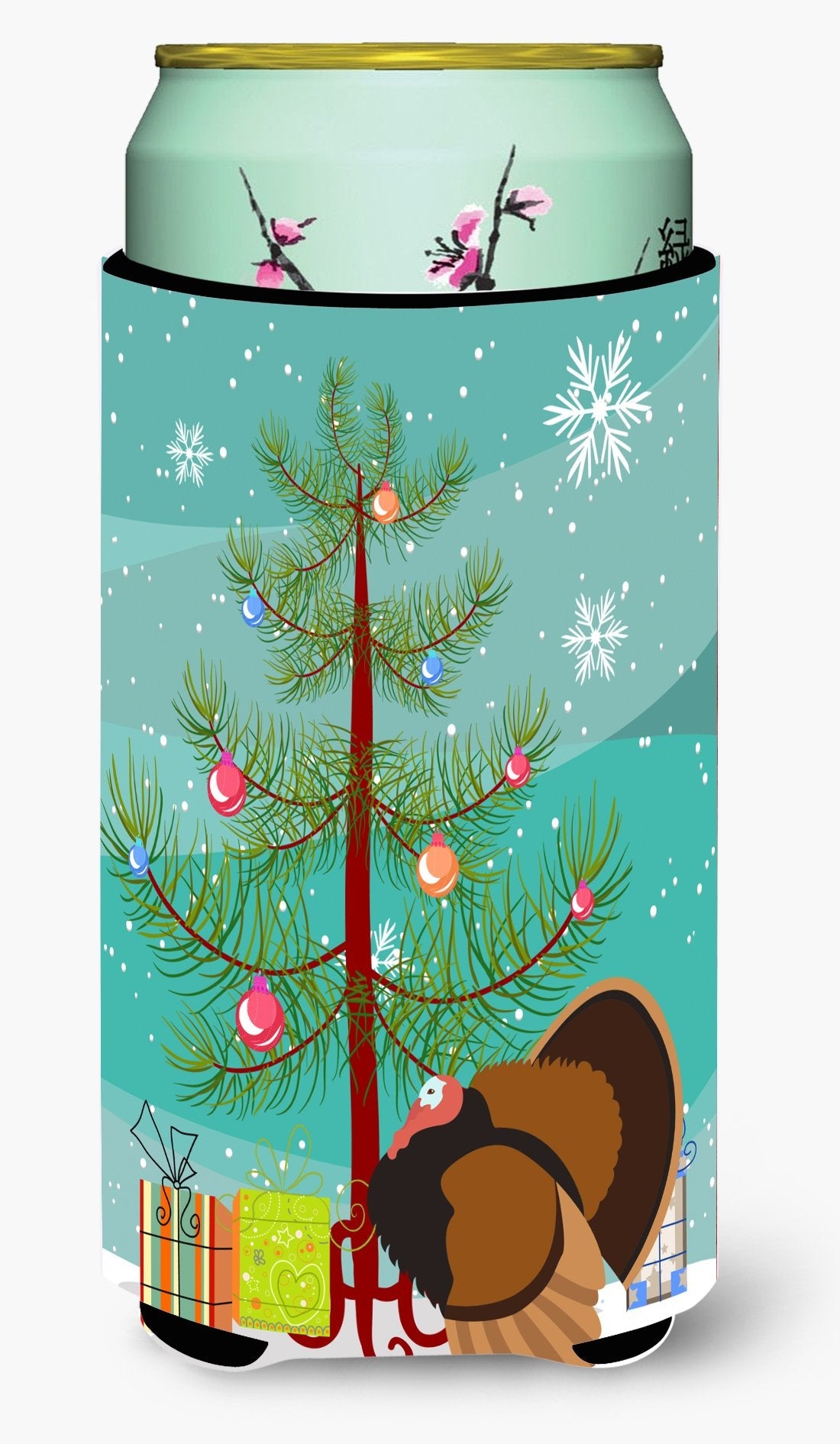 Bronze Turkey Christmas Tall Boy Hugger Can Cooler Sleeve Machine Washable Drink Collapsible Insulator Beverage Insulated Holder
