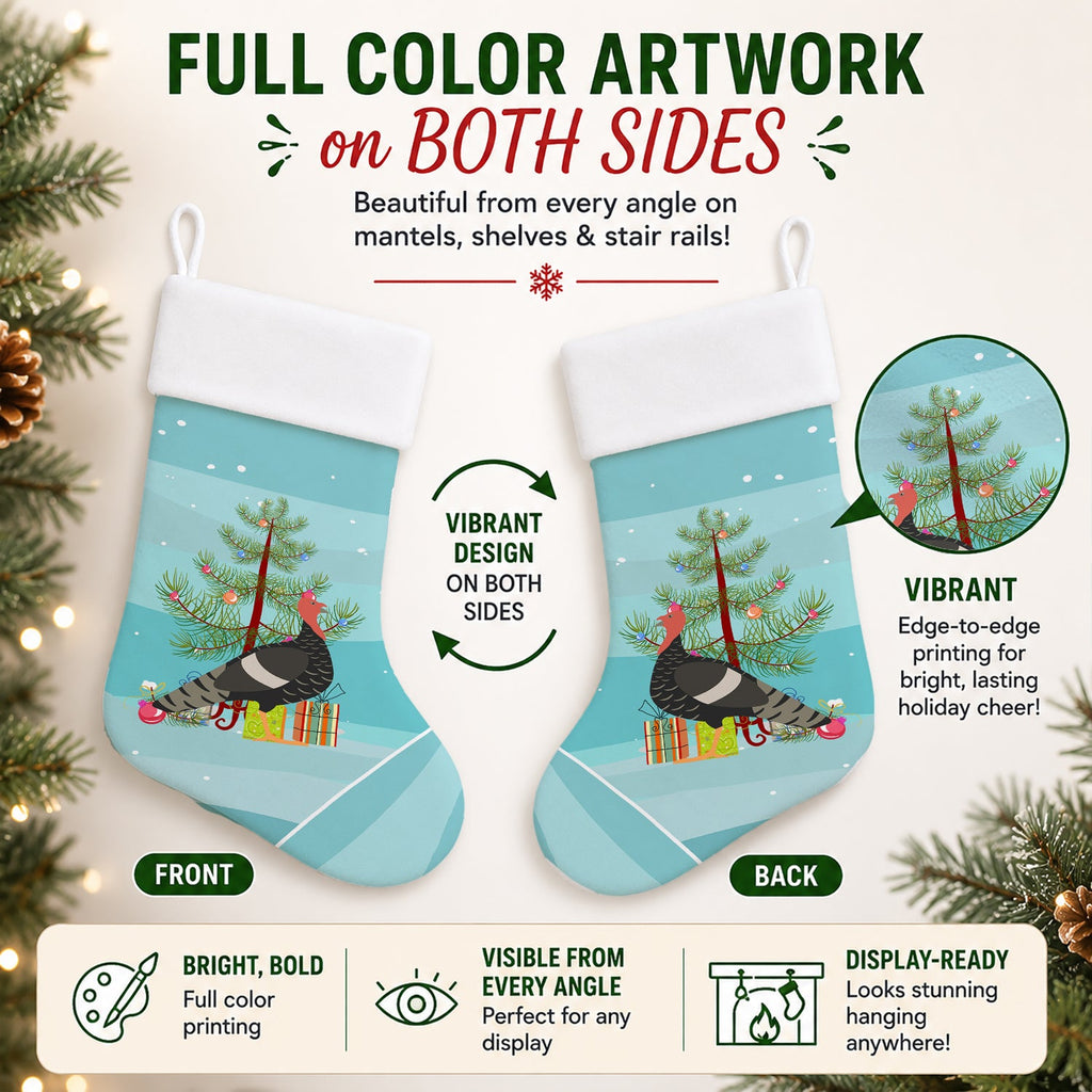 Marragansett Turkey Christmas Holiday Stocking Double-Sided Print, Polyester Suede,11x18, Made in USA