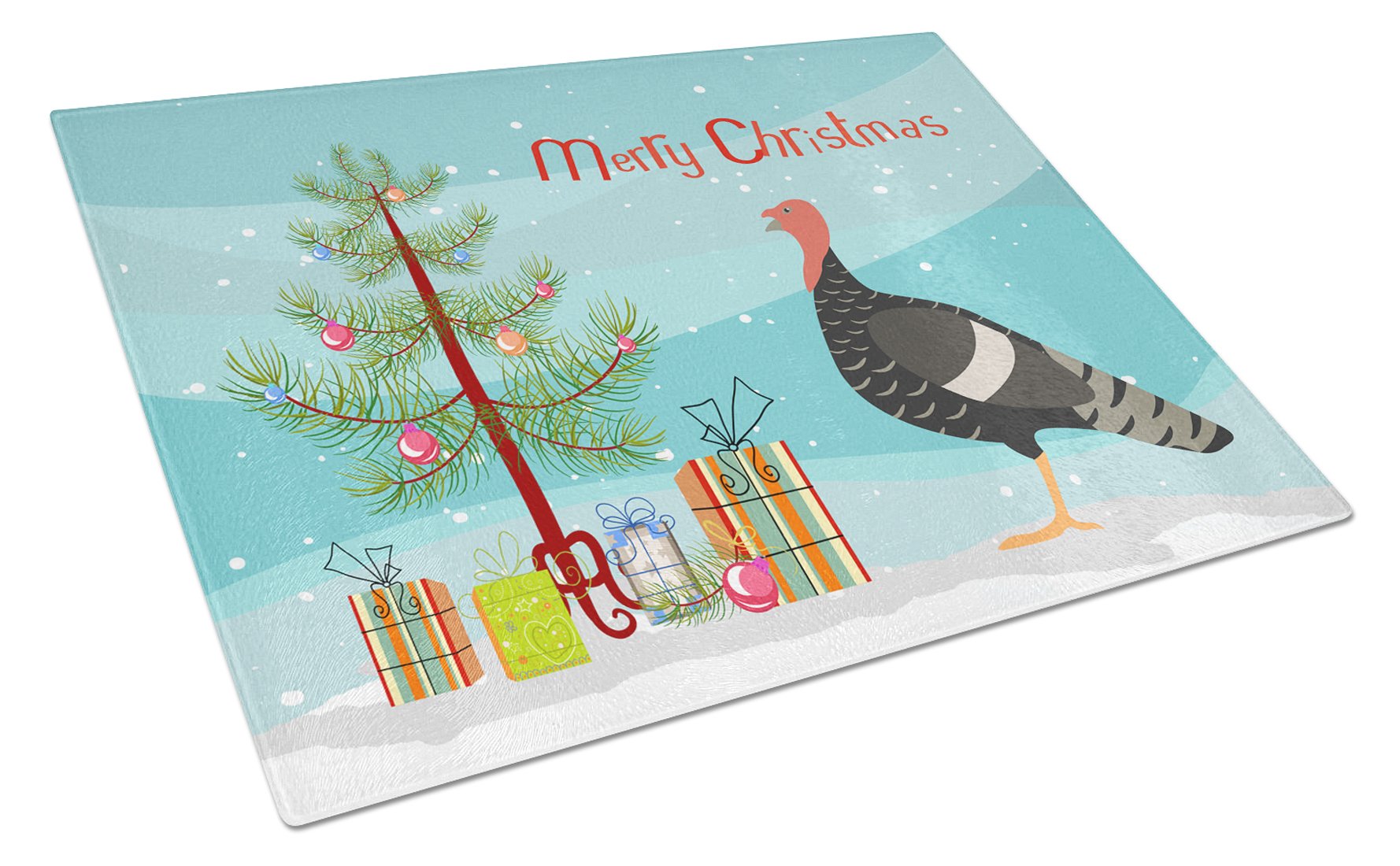 Marragansett Turkey Christmas Cutting Board Tempered Glass Kitchen Cutting Surface, Heat Resistant Chopping, Non-Slip Feet, Food Prep & Serving
