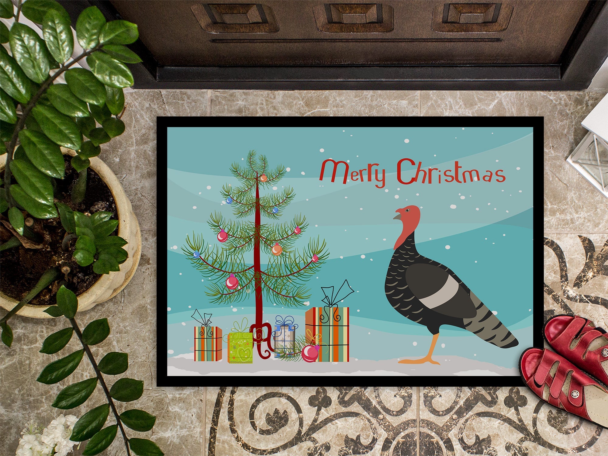 Marragansett Turkey Christmas Doormat Indoor Outdoor 18H X 27W Front Door Mat Rugs for Entryway, Non Slip Washable