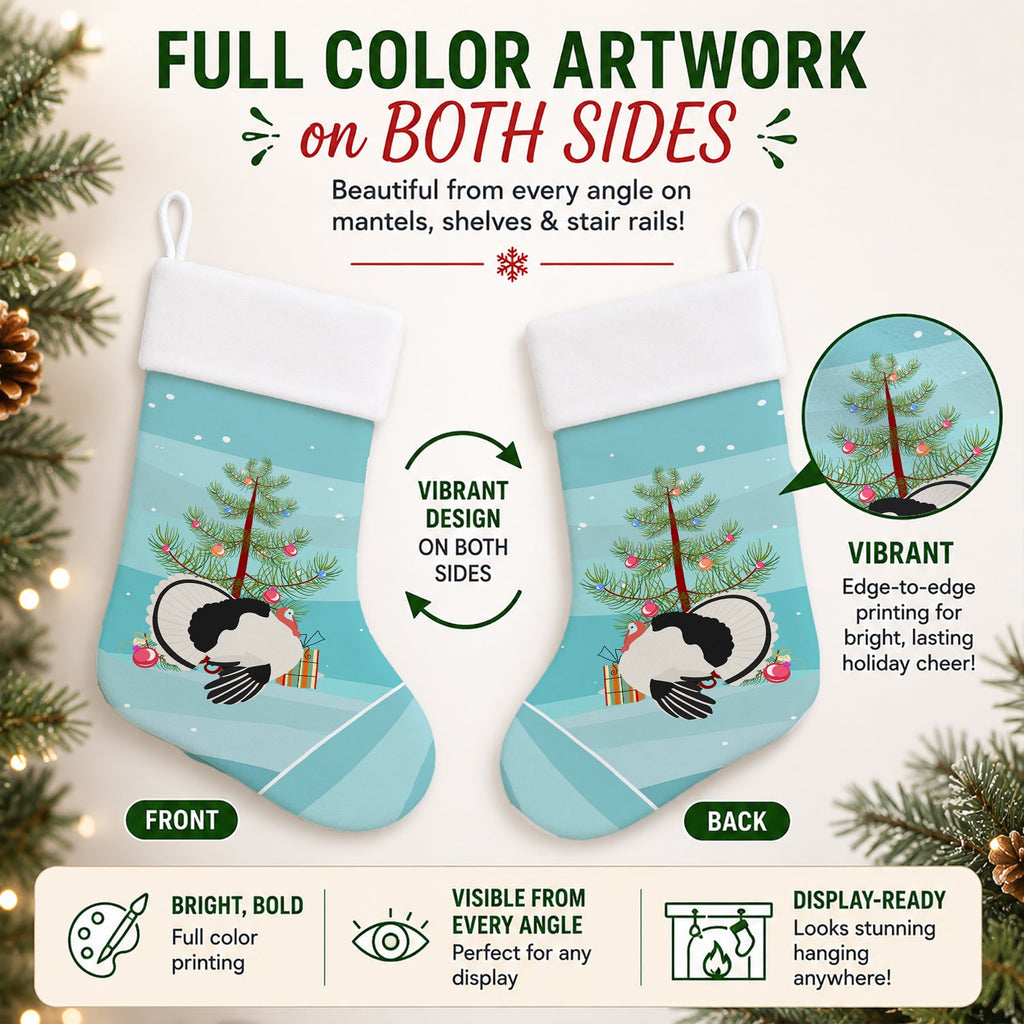 Royal Palm Turkey Christmas Holiday Stocking Double-Sided Print, Polyester Suede,11x18, Made in USA