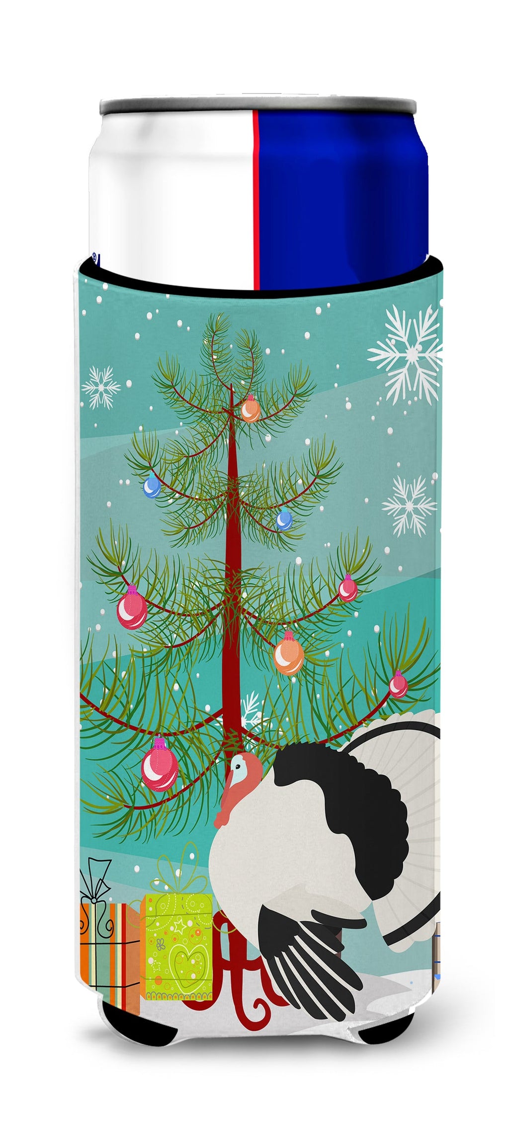 Royal Palm Turkey Christmas Slim Can Hugger , Insulated Foam Hugger for 12 oz Slim Cans, Beer Bottles & Water Bottles, Printed in USA