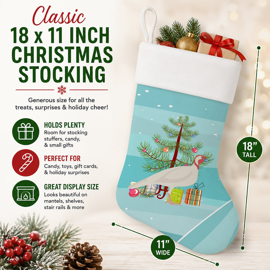 Beltsville Small White Turkey Hen Christmas Holiday Stocking Double-Sided Print, Polyester Suede,11x18, Made in USA
