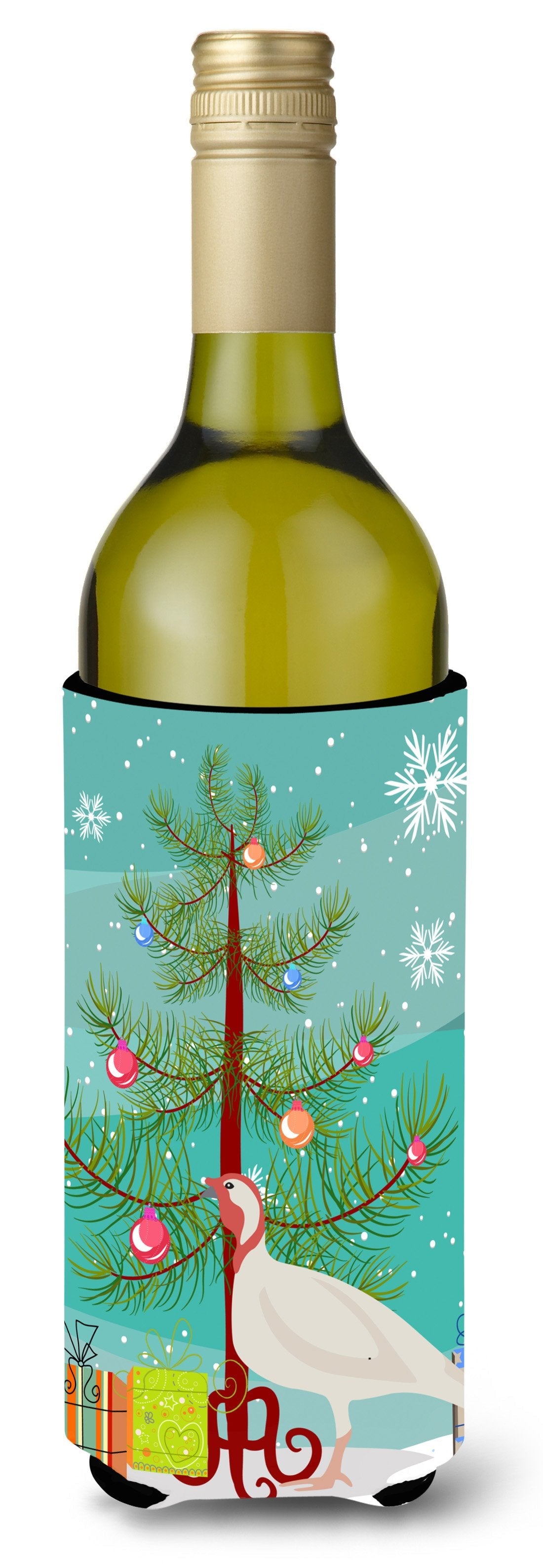 Beltsville Small White Turkey Hen Christmas Wine Bottle Hugger Gift Sleeve for Standard 750 ml Bottles, Insulated Reusable Also Fits Mini Shot & Pint Bottles