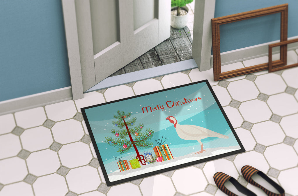 Beltsville Small White Turkey Hen Christmas Doormat Indoor Outdoor 18H X 27W Front Door Mat Rugs for Entryway, Non Slip Washable