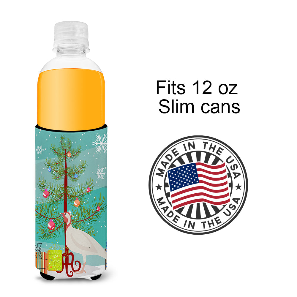 Beltsville Small White Turkey Hen Christmas Slim Can Hugger , Insulated Foam Hugger for 12 oz Slim Cans, Beer Bottles & Water Bottles, Printed in USA