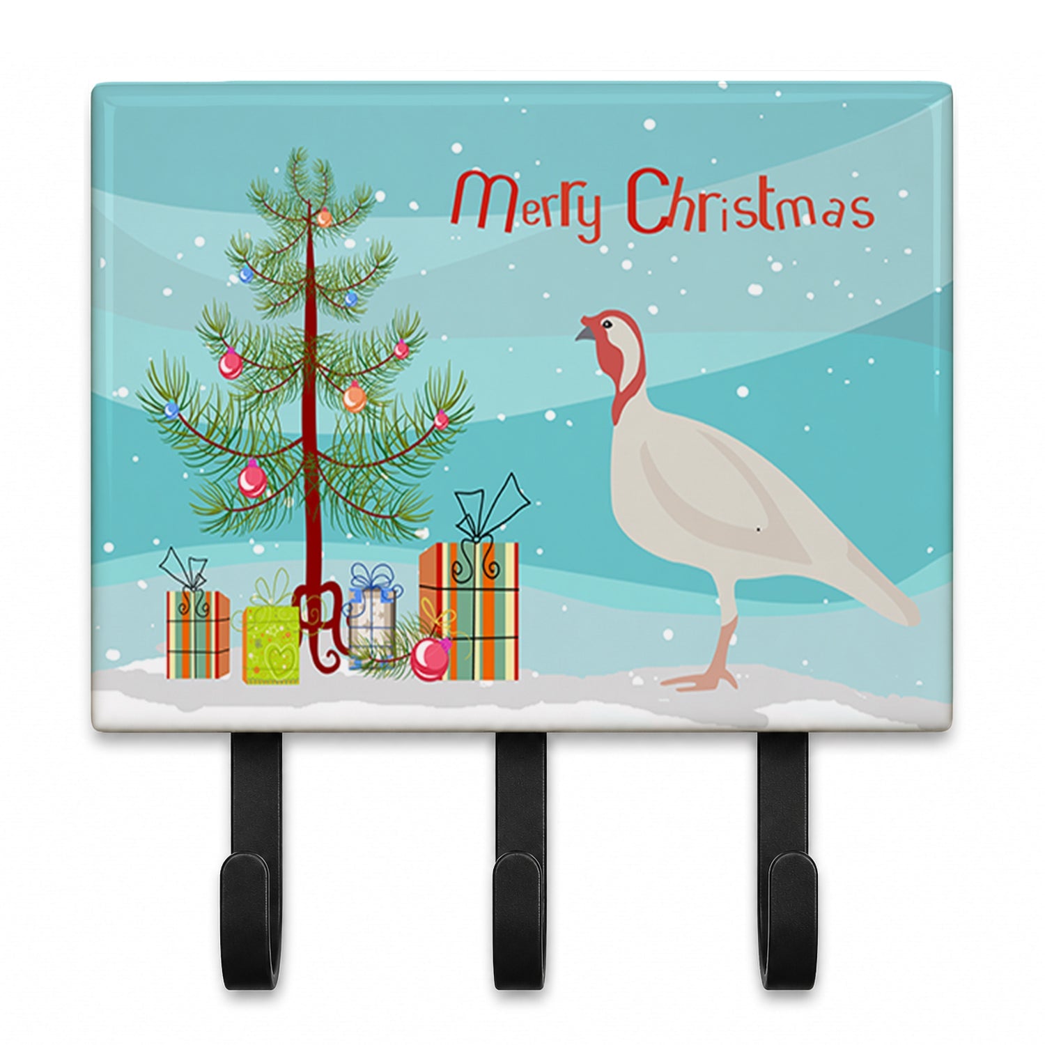 Beltsville Small White Turkey Hen Christmas Leash or Key Holder Wall Hooks, Coat Rack Wall Mount, for Hanging Keys, Towels, Aprons, Leashes