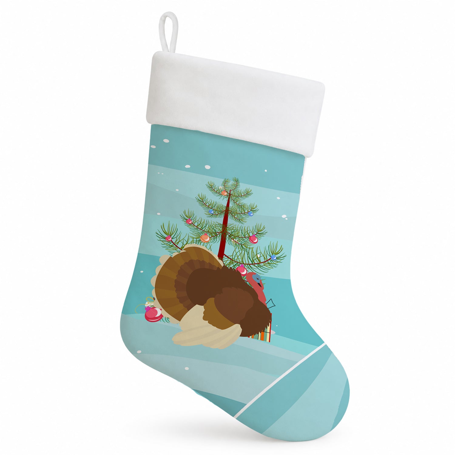 French Turkey Dindon Christmas Holiday Stocking Double-Sided Print, Polyester Suede,11x18, Made in USA
