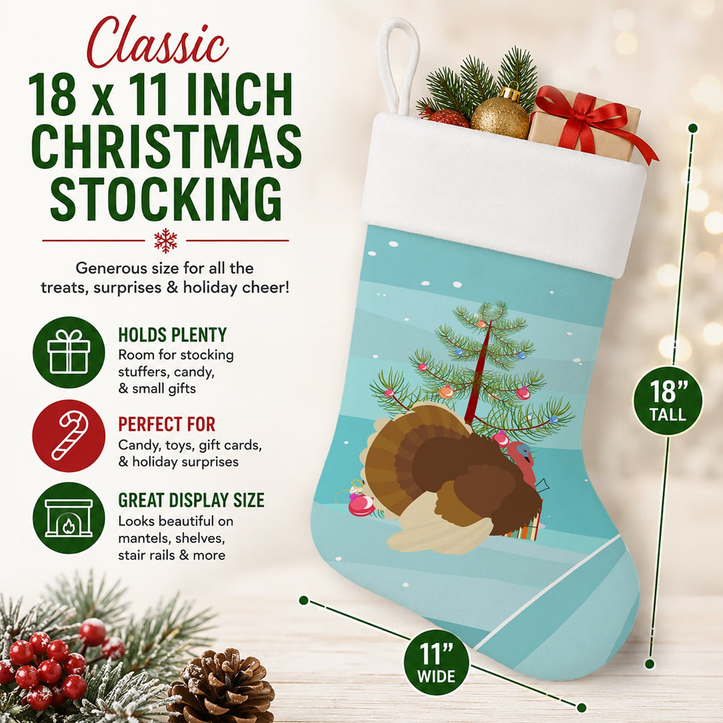 French Turkey Dindon Christmas Holiday Stocking Double-Sided Print, Polyester Suede,11x18, Made in USA