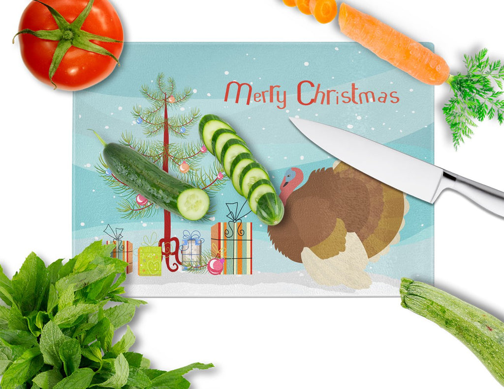 French Turkey Dindon Christmas Cutting Board Tempered Glass Kitchen Cutting Surface, Heat Resistant Chopping, Non-Slip Feet, Food Prep & Serving