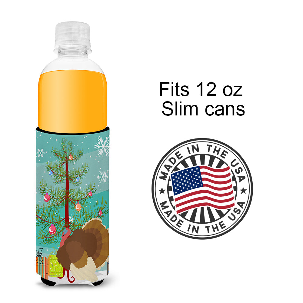 French Turkey Dindon Christmas Slim Can Hugger , Insulated Foam Hugger for 12 oz Slim Cans, Beer Bottles & Water Bottles, Printed in USA