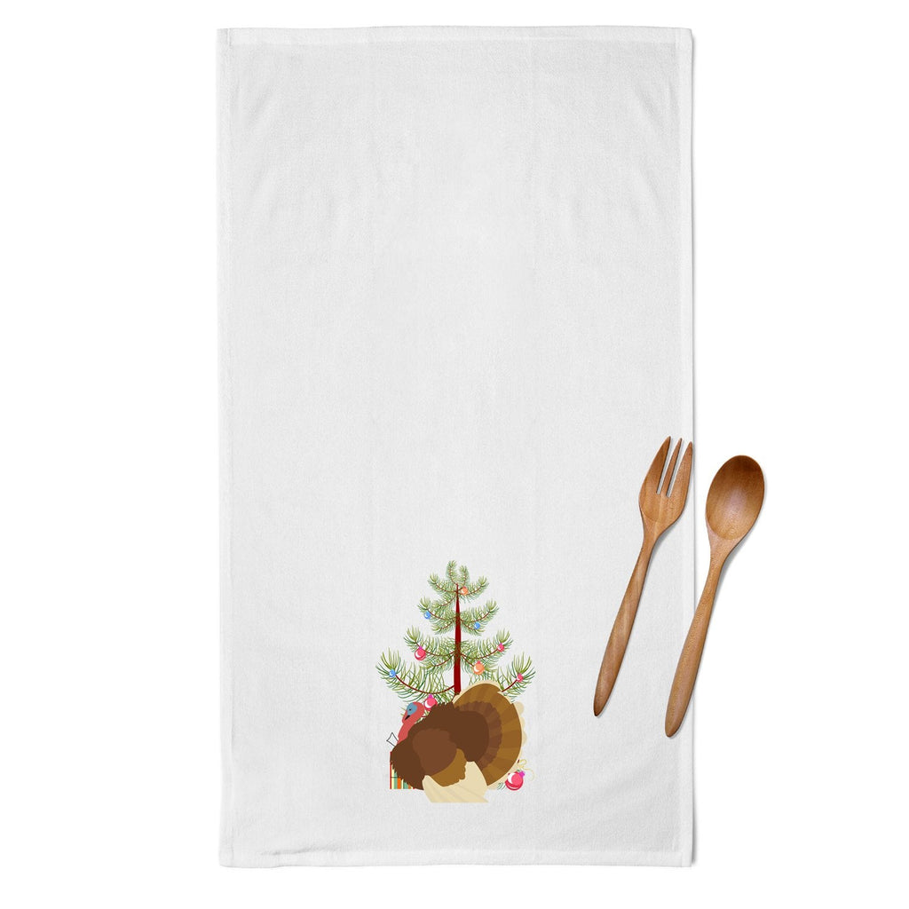 French Turkey Dindon Christmas Kitchen Towel Set of 2 White Dish Towels Decorative Bathroom Hand towel for Hand, Face, Hair, Yoga, Tea, Dishcloth, 19 X 28", White
