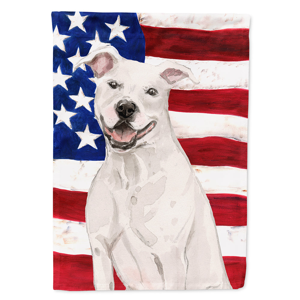 White Staffie Bull Terrier Patriotic House Flag 28x40 Porch Sleeve Pole Decorative Outside Yard Banner Artwork Wall Hanging, Polyester