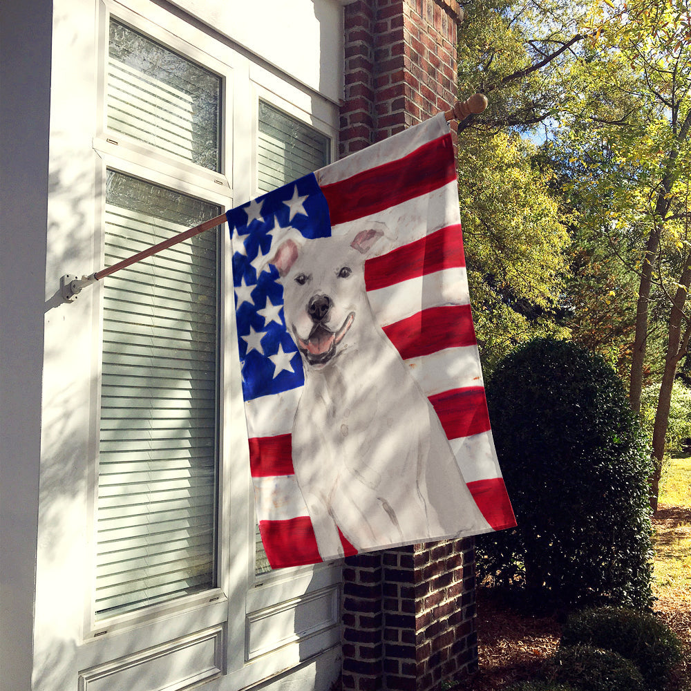 White Staffie Bull Terrier Patriotic House Flag 28x40 Porch Sleeve Pole Decorative Outside Yard Banner Artwork Wall Hanging, Polyester