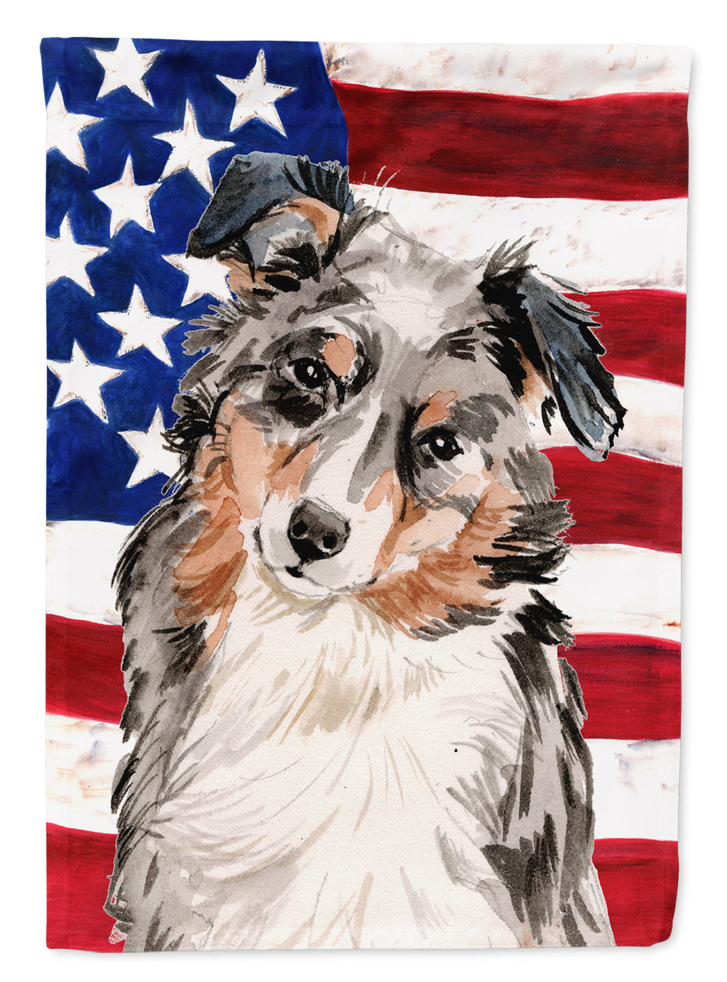 Australian Shepherd Patriotic House Flag 28x40 Porch Sleeve Pole Decorative Outside Yard Banner Artwork Wall Hanging, Polyester