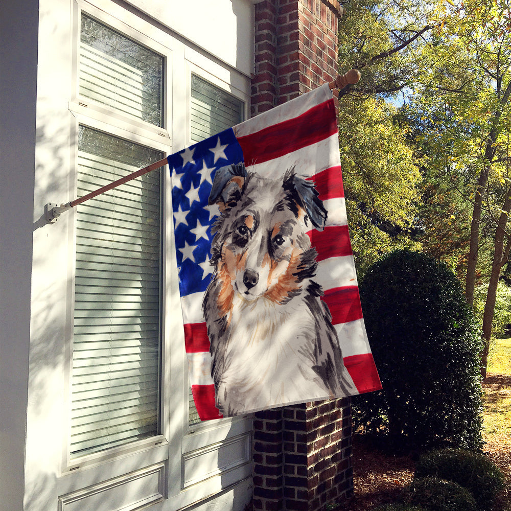 Australian Shepherd Patriotic House Flag 28x40 Porch Sleeve Pole Decorative Outside Yard Banner Artwork Wall Hanging, Polyester