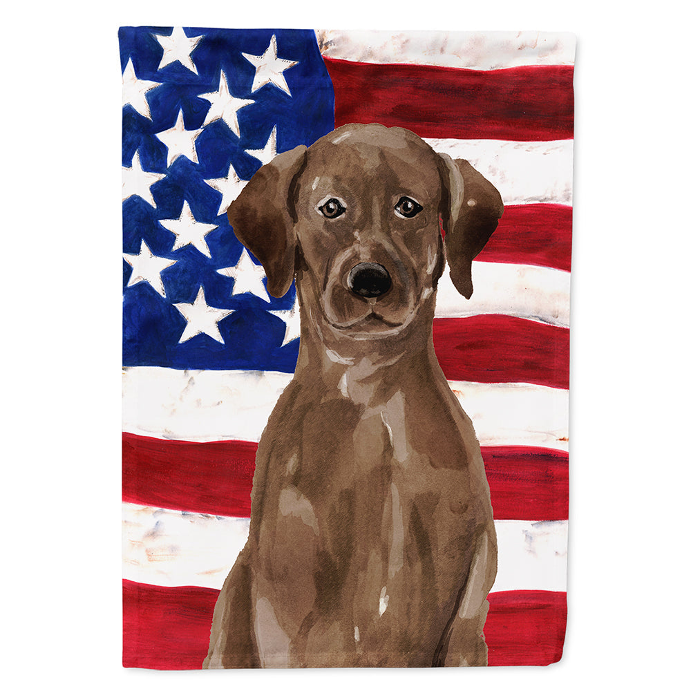 Chocolate Labrador Patriotic House Flag 28x40 Porch Sleeve Pole Decorative Outside Yard Banner Artwork Wall Hanging, Polyester
