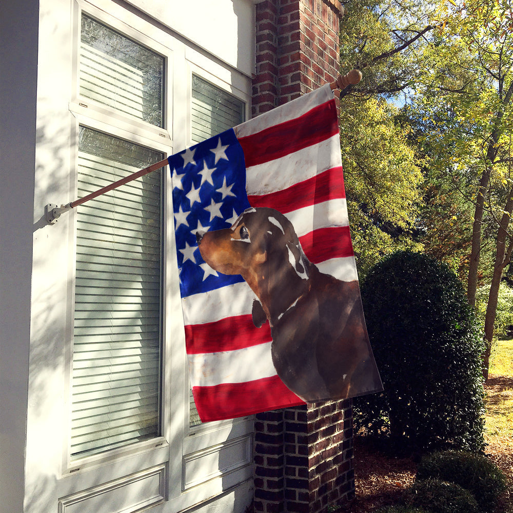 Black and Tan Dachshund Patriotic House Flag 28x40 Porch Sleeve Pole Decorative Outside Yard Banner Artwork Wall Hanging, Polyester