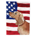 Red Tan Dachshund Patriotic House Flag 28x40 Porch Sleeve Pole Decorative Outside Yard Banner Artwork Wall Hanging, Polyester