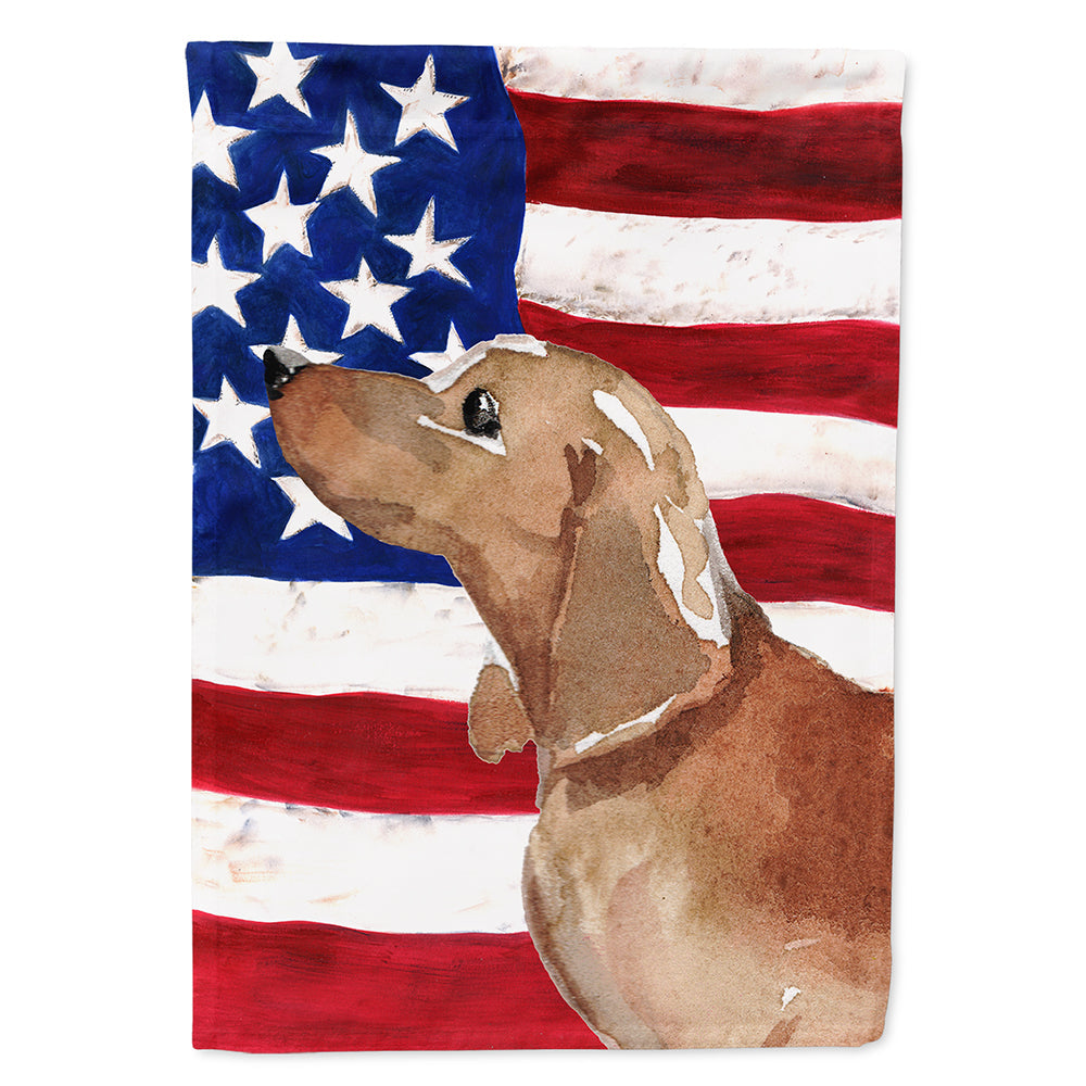 Red Tan Dachshund Patriotic House Flag 28x40 Porch Sleeve Pole Decorative Outside Yard Banner Artwork Wall Hanging, Polyester