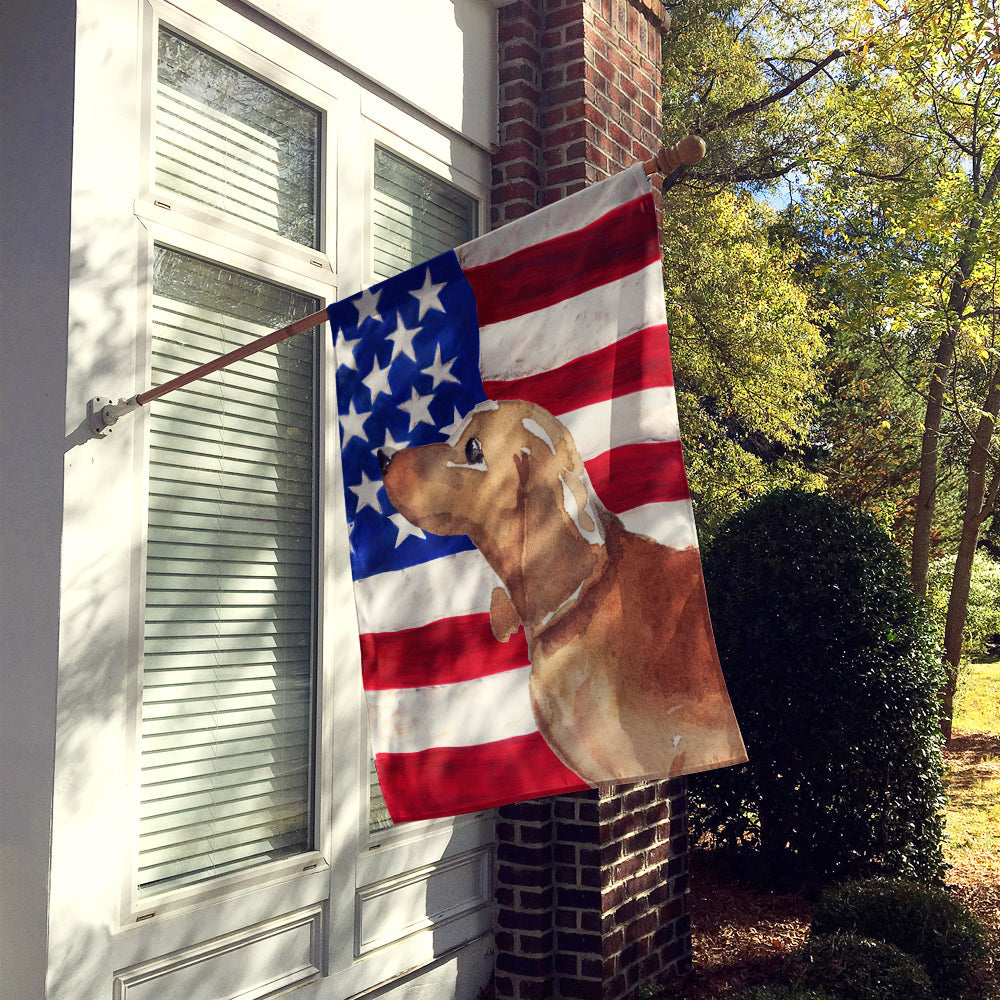 Red Tan Dachshund Patriotic House Flag 28x40 Porch Sleeve Pole Decorative Outside Yard Banner Artwork Wall Hanging, Polyester
