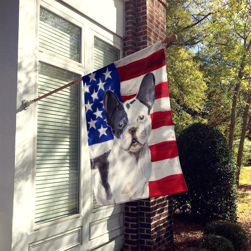 Black White French Bulldog Patriotic House Flag 28x40 Porch Sleeve Pole Decorative Outside Yard Banner Artwork Wall Hanging, Polyester