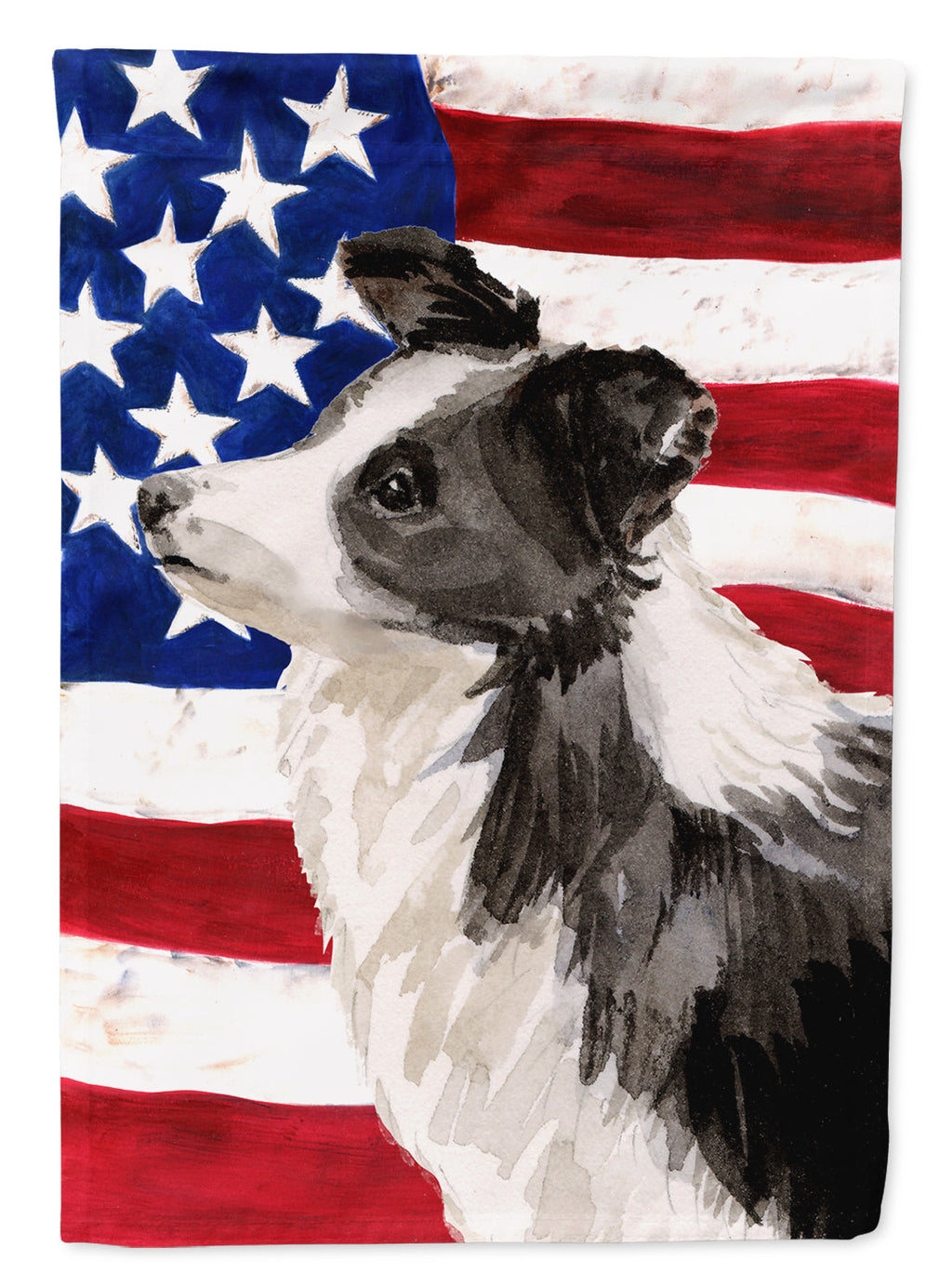 Border Collie Patriotic House Flag 28x40 Porch Sleeve Pole Decorative Outside Yard Banner Artwork Wall Hanging, Polyester