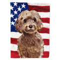 Brown Cockapoo Patriotic House Flag 28x40 Porch Sleeve Pole Decorative Outside Yard Banner Artwork Wall Hanging, Polyester