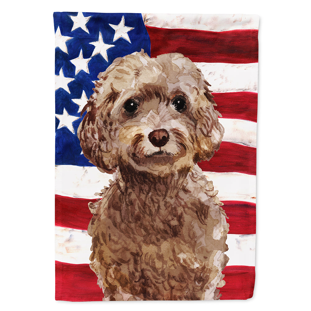 Brown Cockapoo Patriotic House Flag 28x40 Porch Sleeve Pole Decorative Outside Yard Banner Artwork Wall Hanging, Polyester