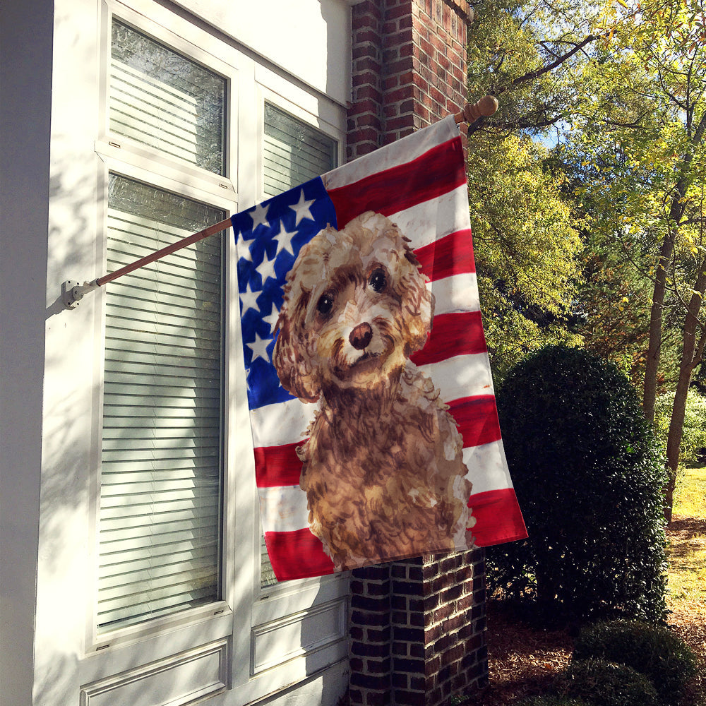 Brown Cockapoo Patriotic House Flag 28x40 Porch Sleeve Pole Decorative Outside Yard Banner Artwork Wall Hanging, Polyester
