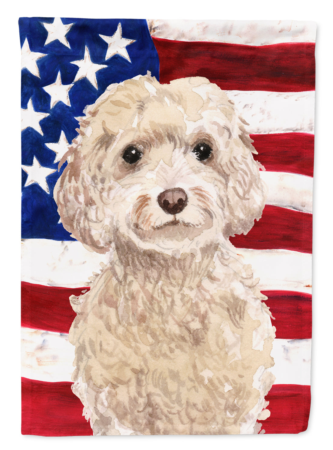 Champagne Cockapoo Patriotic House Flag 28x40 Porch Sleeve Pole Decorative Outside Yard Banner Artwork Wall Hanging, Polyester