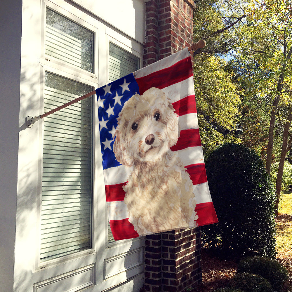 Champagne Cockapoo Patriotic House Flag 28x40 Porch Sleeve Pole Decorative Outside Yard Banner Artwork Wall Hanging, Polyester