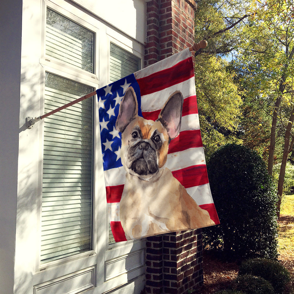 Fawn French Bulldog Patriotic House Flag 28x40 Porch Sleeve Pole Decorative Outside Yard Banner Artwork Wall Hanging, Polyester