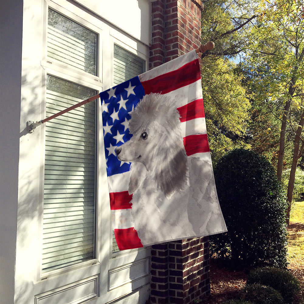 Grey Standard Poodle Patriotic House Flag 28x40 Porch Sleeve Pole Decorative Outside Yard Banner Artwork Wall Hanging, Polyester