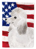 White Standard Poodle Patriotic House Flag 28x40 Porch Sleeve Pole Decorative Outside Yard Banner Artwork Wall Hanging, Polyester