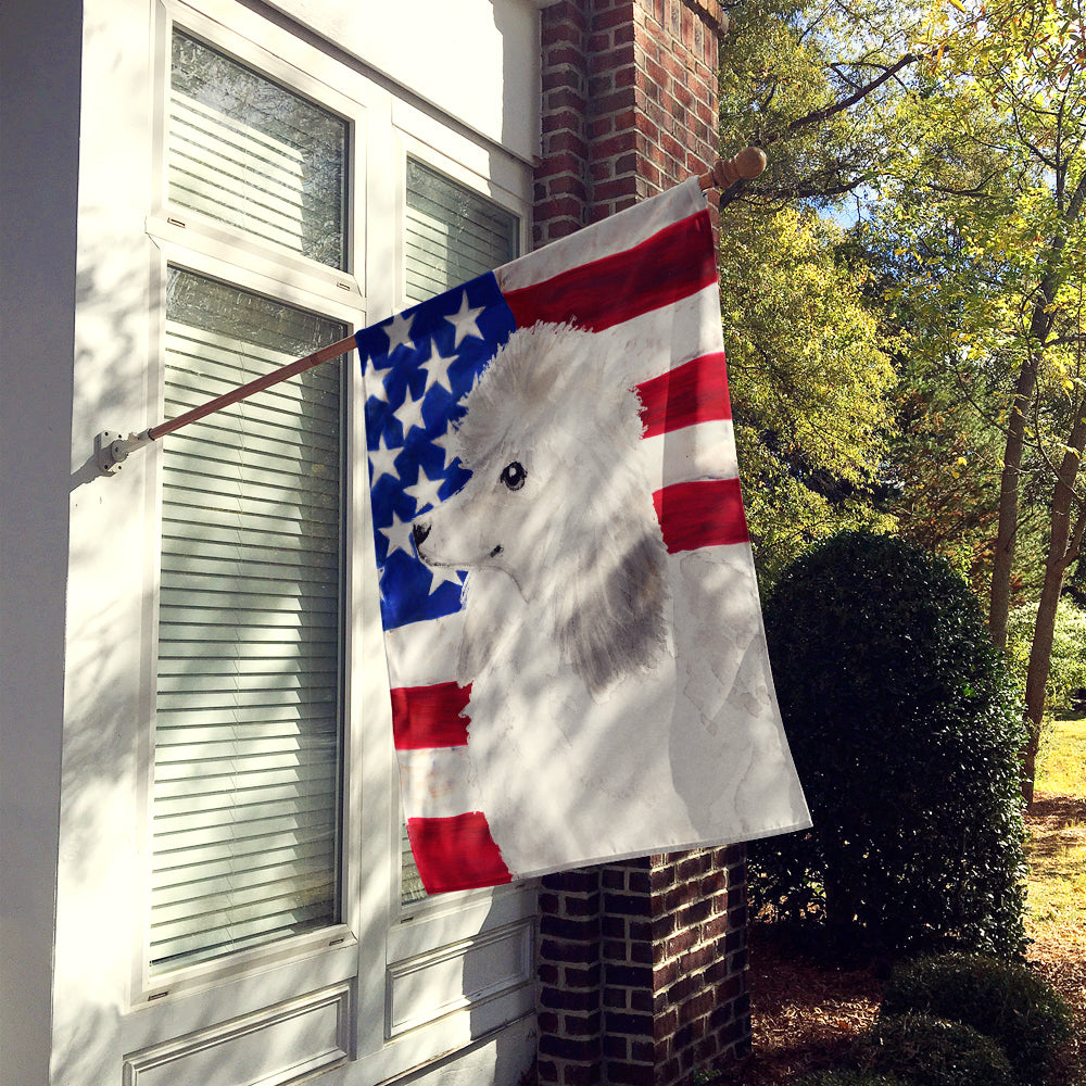 White Standard Poodle Patriotic House Flag 28x40 Porch Sleeve Pole Decorative Outside Yard Banner Artwork Wall Hanging, Polyester