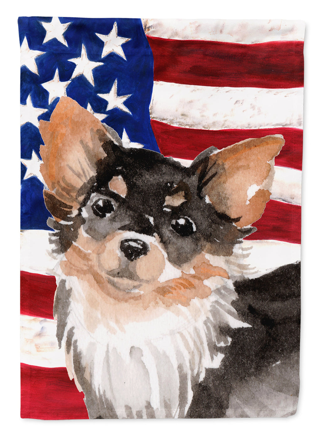 Long Haired Chihuahua Patriotic House Flag 28x40 Porch Sleeve Pole Decorative Outside Yard Banner Artwork Wall Hanging, Polyester