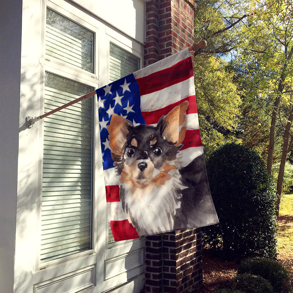 Long Haired Chihuahua Patriotic House Flag 28x40 Porch Sleeve Pole Decorative Outside Yard Banner Artwork Wall Hanging, Polyester