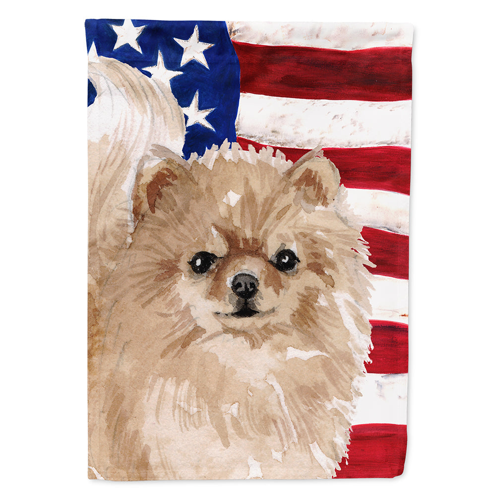 Pomeranian Patriotic House Flag 28x40 Porch Sleeve Pole Decorative Outside Yard Banner Artwork Wall Hanging, Polyester