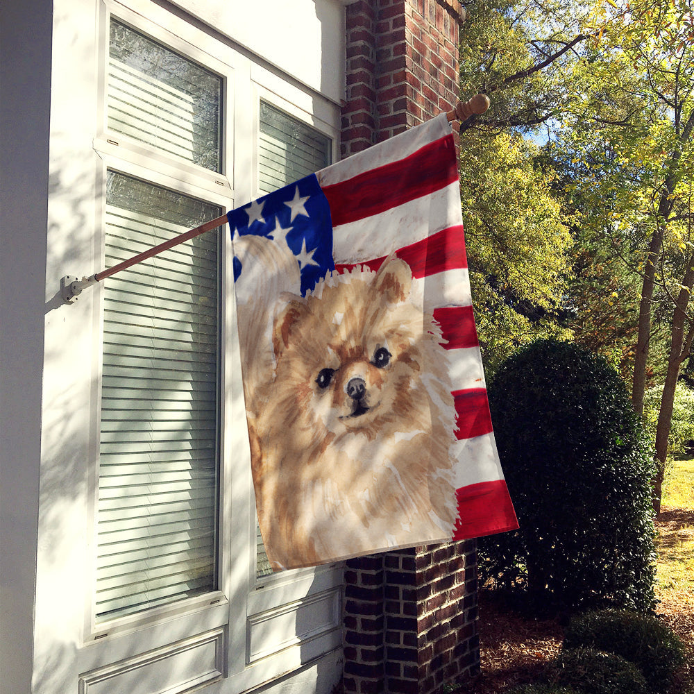 Pomeranian Patriotic House Flag 28x40 Porch Sleeve Pole Decorative Outside Yard Banner Artwork Wall Hanging, Polyester