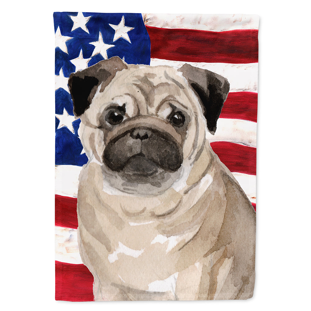 Fawn Pug Patriotic House Flag 28x40 Porch Sleeve Pole Decorative Outside Yard Banner Artwork Wall Hanging, Polyester