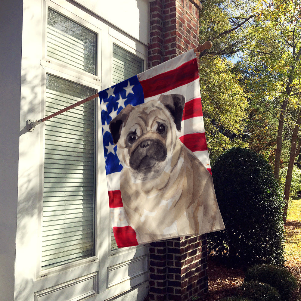 Fawn Pug Patriotic House Flag 28x40 Porch Sleeve Pole Decorative Outside Yard Banner Artwork Wall Hanging, Polyester