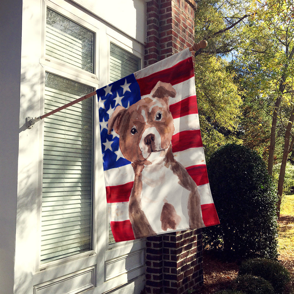 Red Staffie Bull Terrier Patriotic House Flag 28x40 Porch Sleeve Pole Decorative Outside Yard Banner Artwork Wall Hanging, Polyester