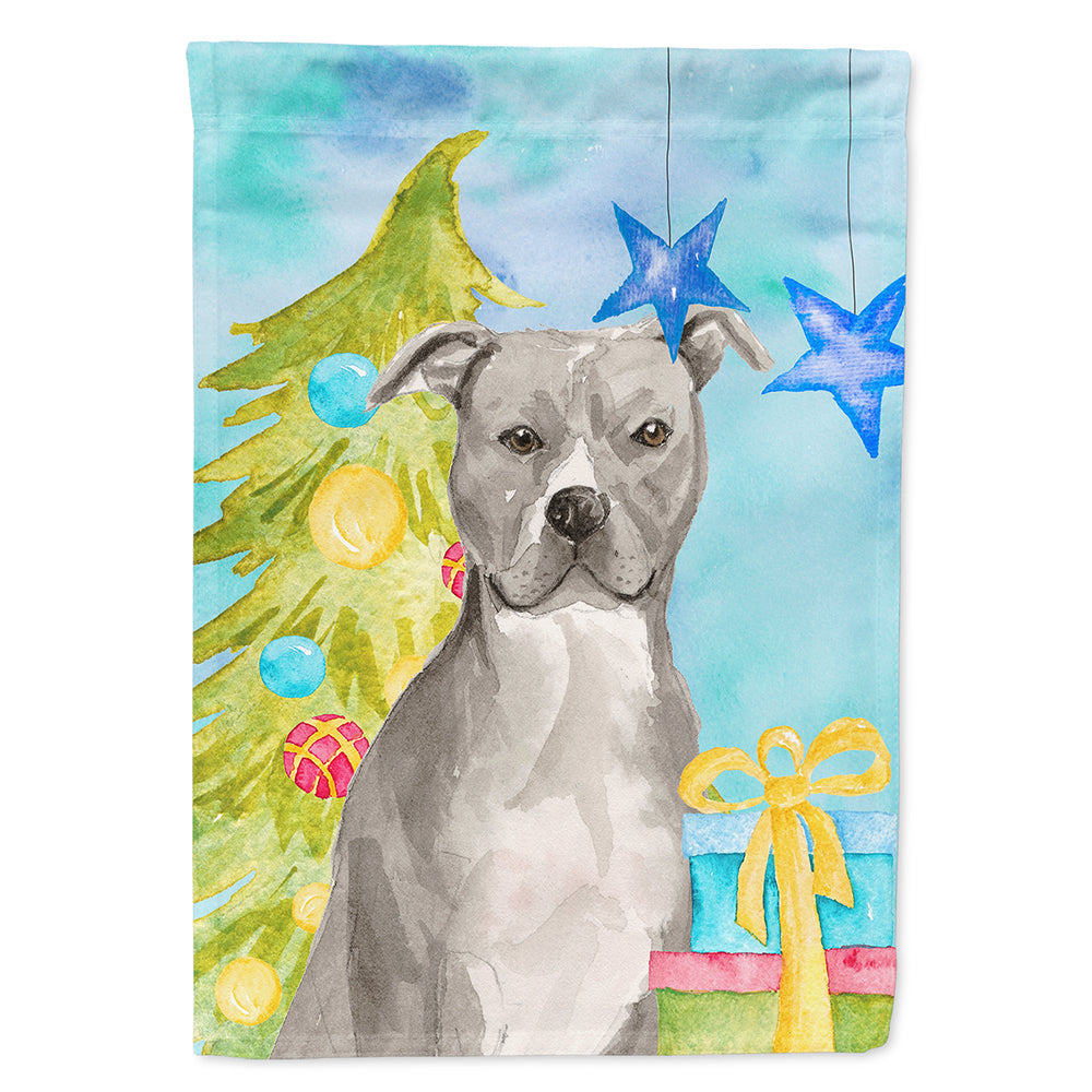 Staffordshire Bull Terrier Christmas House Flag 28x40 Porch Sleeve Pole Decorative Outside Yard Banner Artwork Wall Hanging, Polyester
