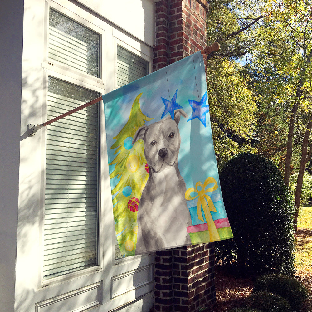 Staffordshire Bull Terrier Christmas House Flag 28x40 Porch Sleeve Pole Decorative Outside Yard Banner Artwork Wall Hanging, Polyester