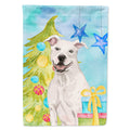 White Staffie Bull Terrier Christmas House Flag 28x40 Porch Sleeve Pole Decorative Outside Yard Banner Artwork Wall Hanging, Polyester