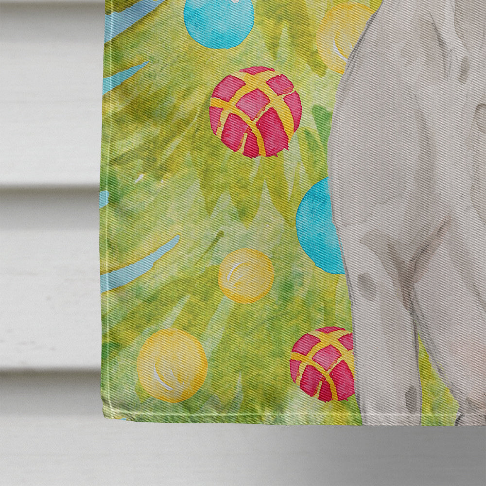 White Staffie Bull Terrier Christmas House Flag 28x40 Porch Sleeve Pole Decorative Outside Yard Banner Artwork Wall Hanging, Polyester